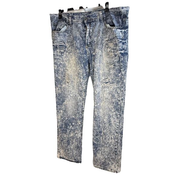 Thrill Denim Jeans Pants Mens Blue Acid Wash Distressed as 42/33 measures 44/33 - Picture 1 of 9